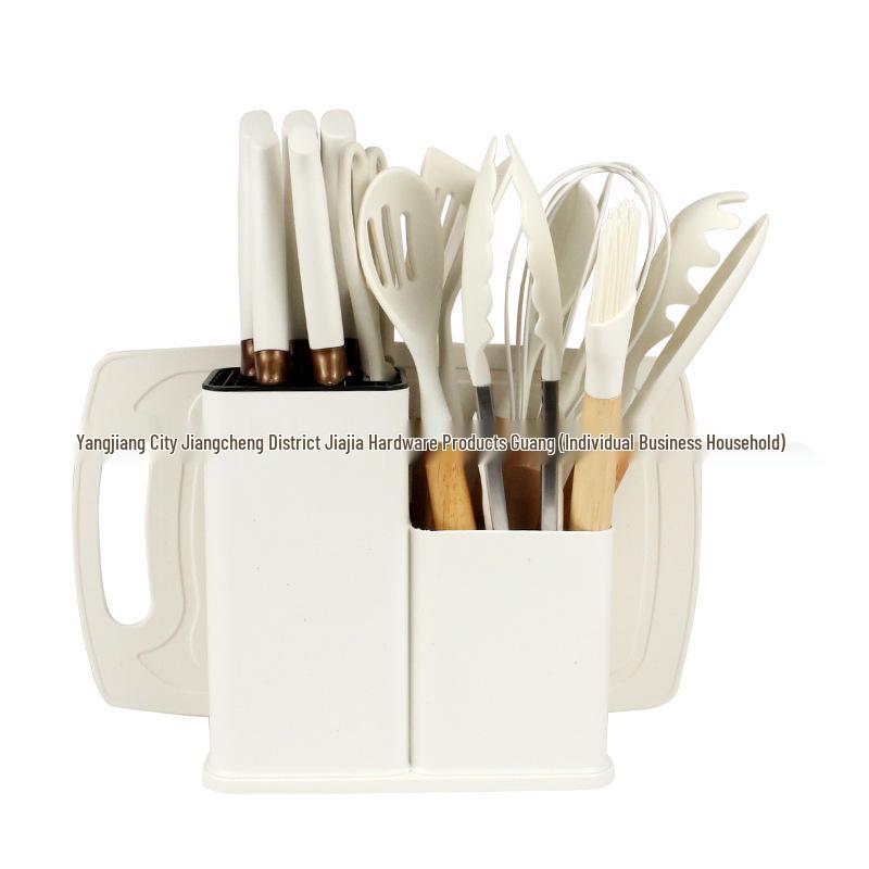 Silicone Kitchenware 19-Piece Set: Non-Stick Pan, Spatula, Soup Spoon, Knife Set with Storage Bucket