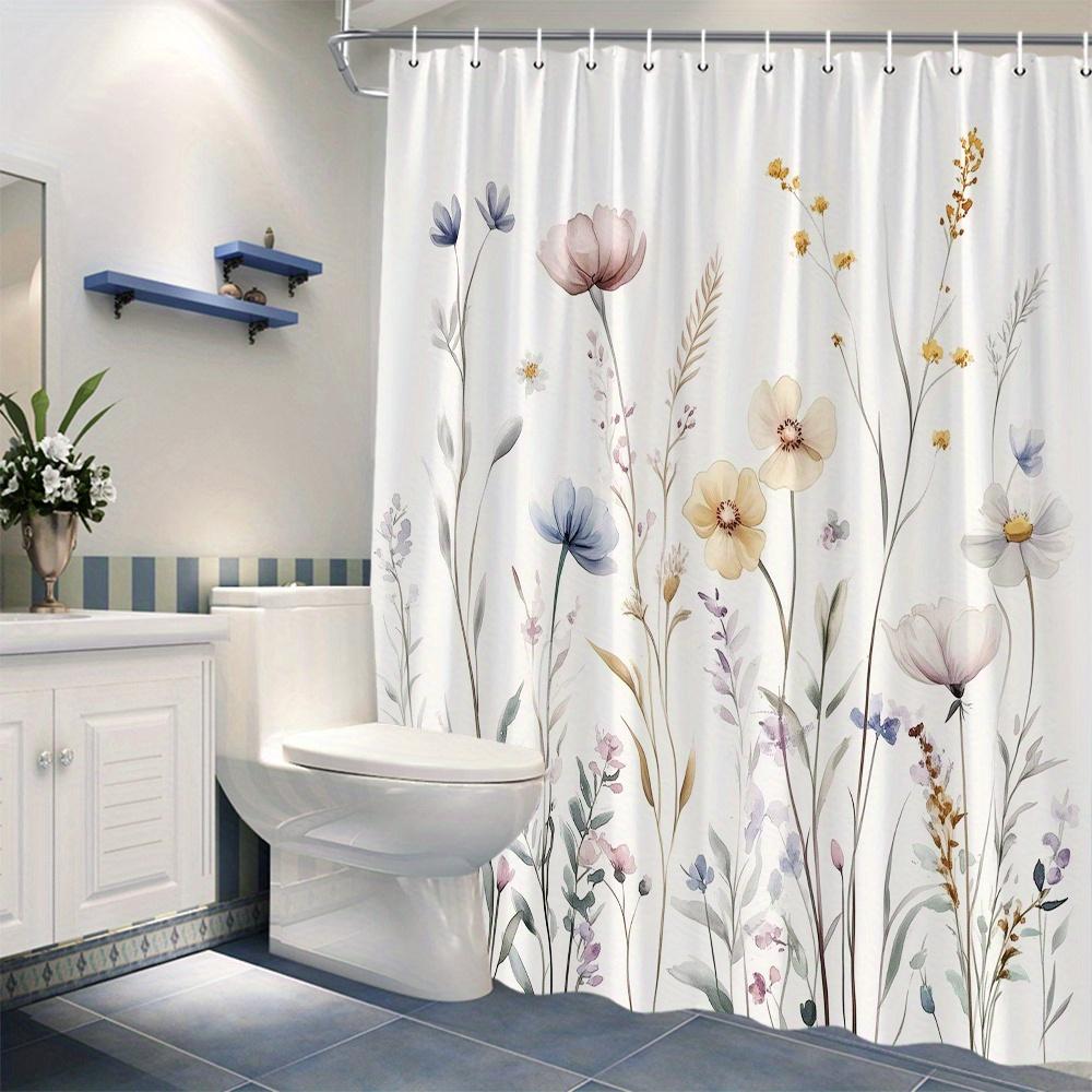

1-Pack Pastel Garden Floral Shower Curtain, Polyester Fabric, Machine Washable, With Hook, Suitable For Bathroom Decoration W60H190(CM)-1 Pcs