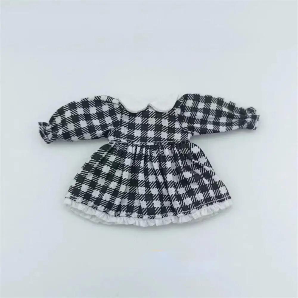 Fashion Doll Clothes Lattice Skirt Dresses For 1/11 OB11 Dolls Outfits Puff Sleeve Dresses For 1/12 BJD Dolls Tops Doll Clothes