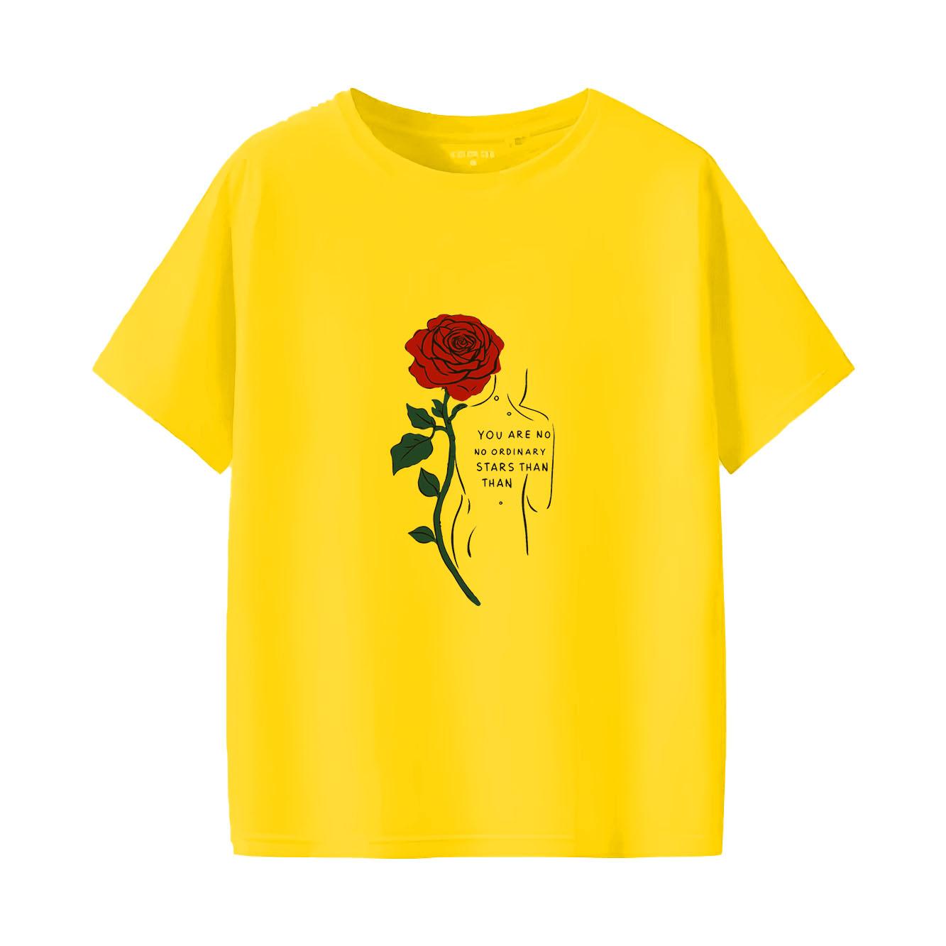 

RoUnisextic rose print short sleeved round neck Womens Tshirt versatile and fashionable for spring and summer 4XL