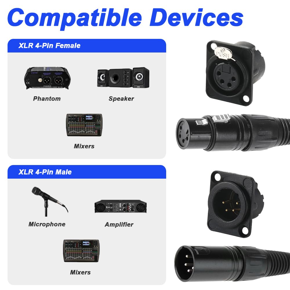 Xiatiaosann 4-Pin XLR Male & Female Microphone Snake Plug Audio Micro Connector for Mixers and Speakers, with 2 Pairs of 4-Pin XLR Male & Female Jack