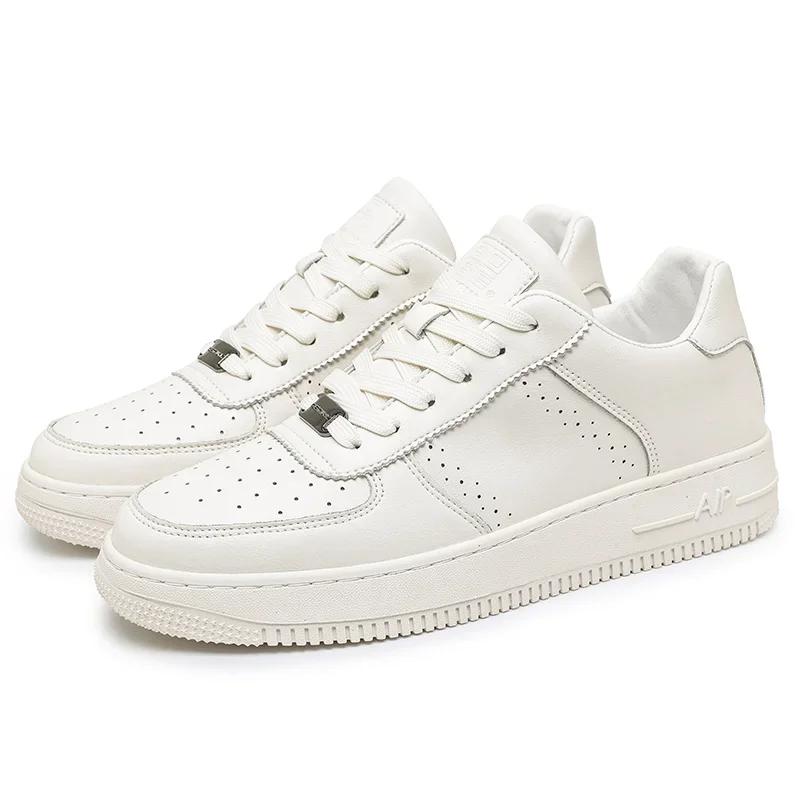 Fashion New Men's Leather White Sports Shoes, Breathable and Comfortable Casual Shoes, Men's Fashionable Outdoor Walking Shoes Size39-44