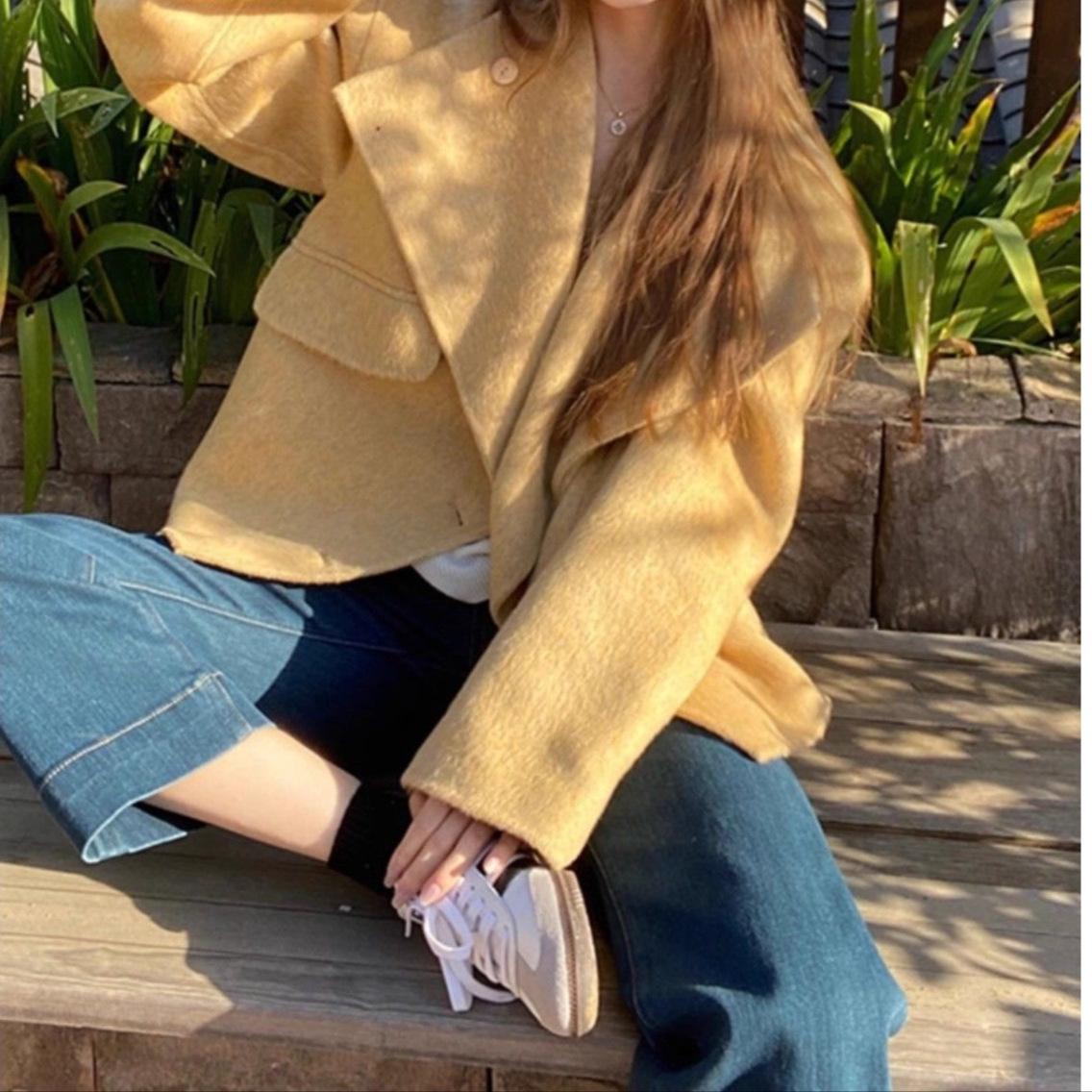 Dopamine New Short Woolen Coat 2025: Women s Thick Autumn/Winter Jacket XL жёлтый