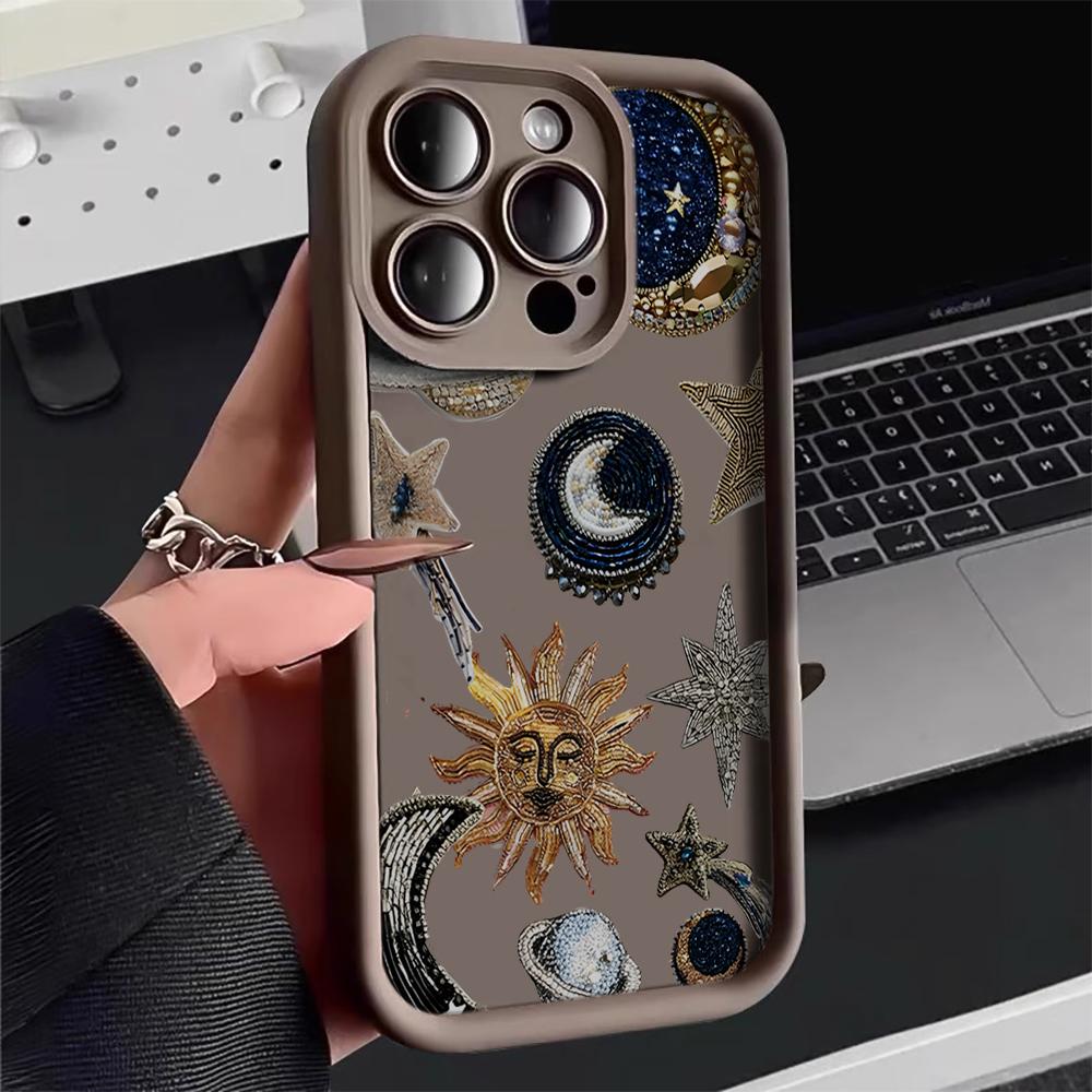 Phone Case For iPhone 7 8 16 15 14 Plus For iPhone 15 17 16 14 13 12 11 Pro Max XS XR X Gilded Celestial Shockproof Bumper Cover