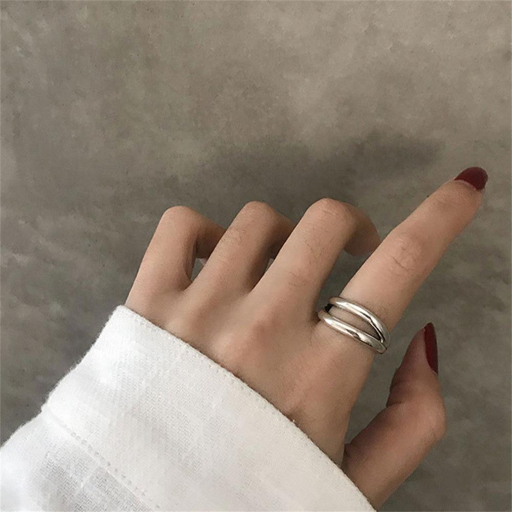 

Korean simple silver double ring ins cold wind Internet celebrity temperament open ring personalized jewelry