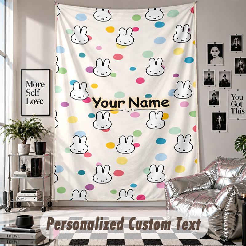 Wall Hanging Tapestry With Custom Name & Text, Miffy Decorative Tapestry For Bedroom