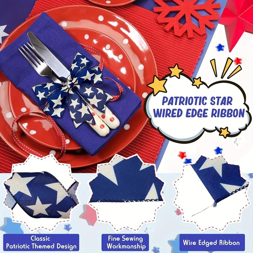 Blue Stunning And White Star Ribbon For Diy Independence Day Projects Decorative