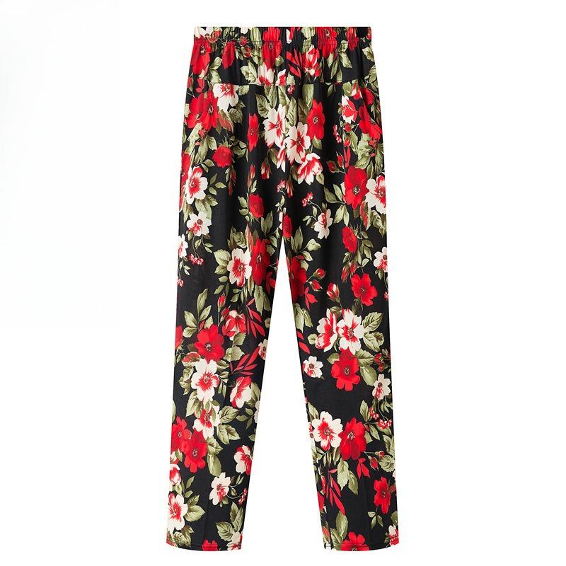 

Fashion Summer Women Cotton Wide Leg Pants Solid Print Elastic High Waist Casual Korean Loose Daily Thin Straight Trousers 8XL