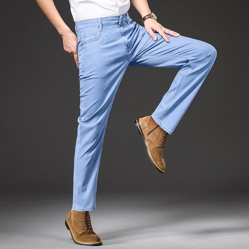 

Jeans Men s Spring and Summer Silk Twill High Waist Loose Business Straight Trousers 28