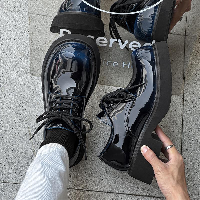 Big Head Leather Shoes Men's 2025 New British Style Tooling Martin Shoes Men's High-end Patent Leather Glossy Derby Shoes