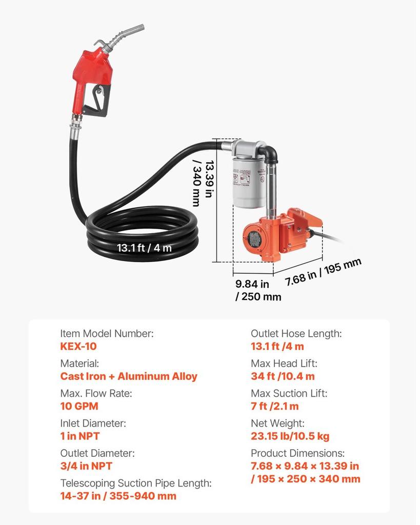 Fuel Transfer Pump, 12V DC 40 L/min, Portable Diesel Transfer Pump Kit, with Auto Shut-Off Nozzle, Discharge Hose, Overheat Protection, Power Cable,