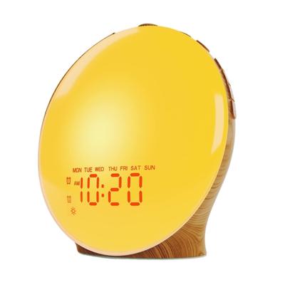 Wake Up Light with Wood Grains for Home Decors Sunrises Simulation Alarm Clock with 2 Alarms Snooze Radio Nightlights