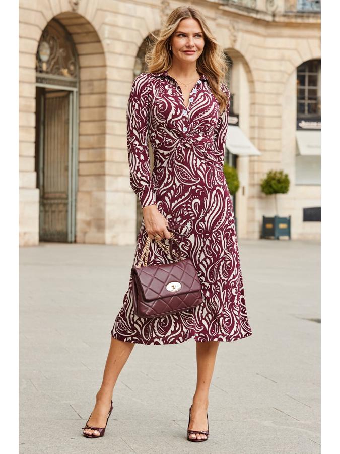 

Elegant Printed Button Knot Slim Long Sleeve Women s Dress - 2026 Collection XL вино красного