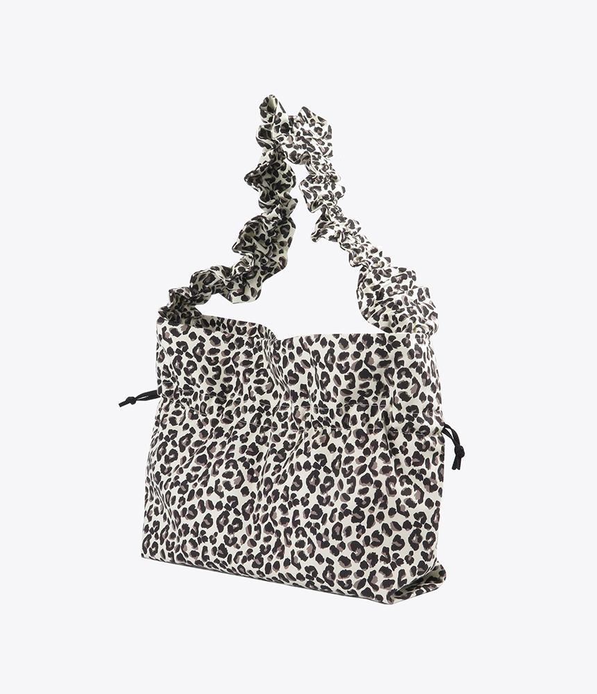A By A 22 Leopard Print Peddler Bucket Eco Shirred Bag Ivory