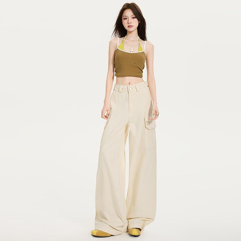 American design drape tooling jeans women's summer street premium yellow loose straight wide-leg casual pants