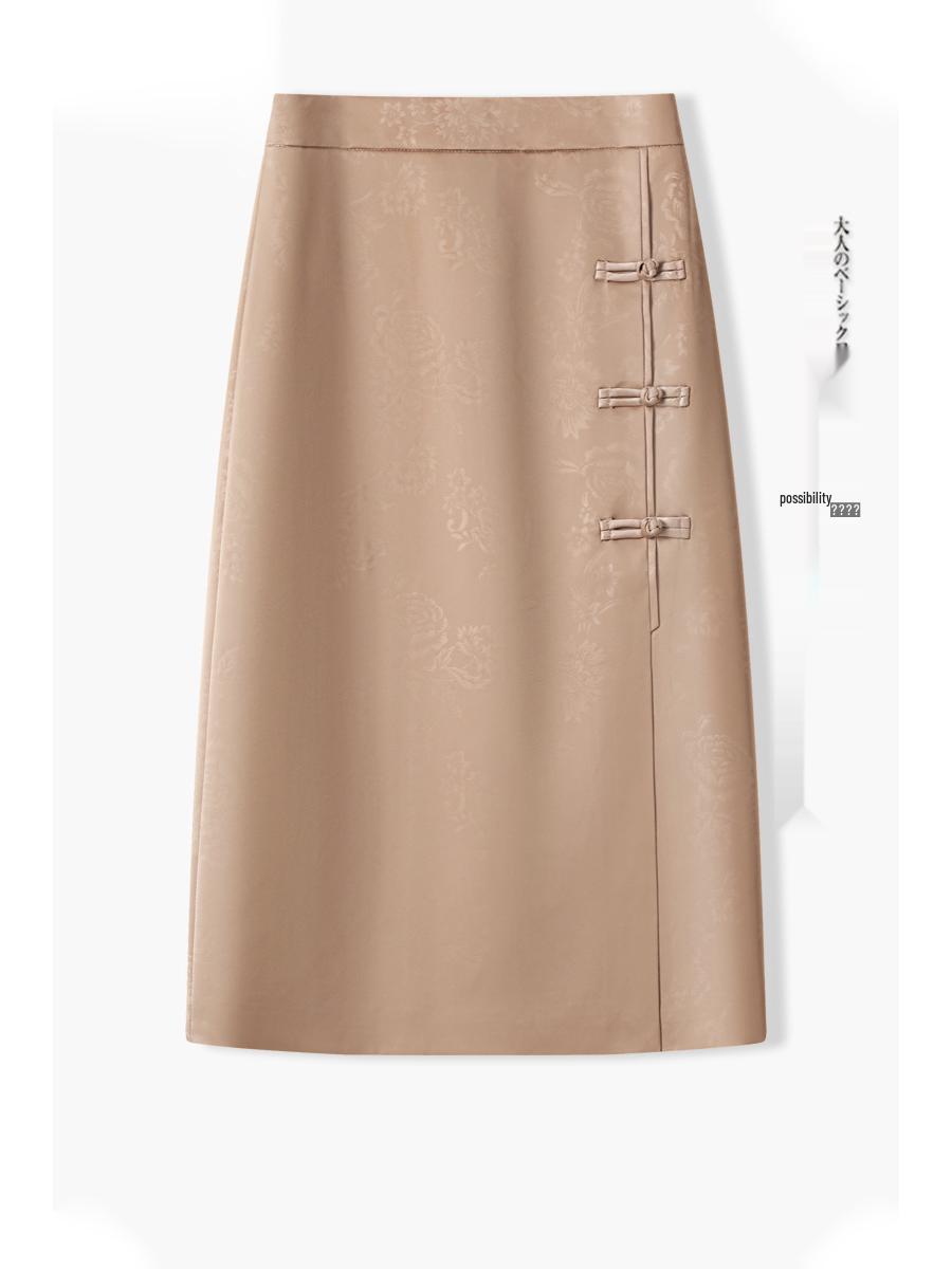 

Spring 2026 Women s High Waist Mid-Length Skirt with Frog Button - National Style Hip-Hugging Sheath XL (115-125 jin) абрикосовий