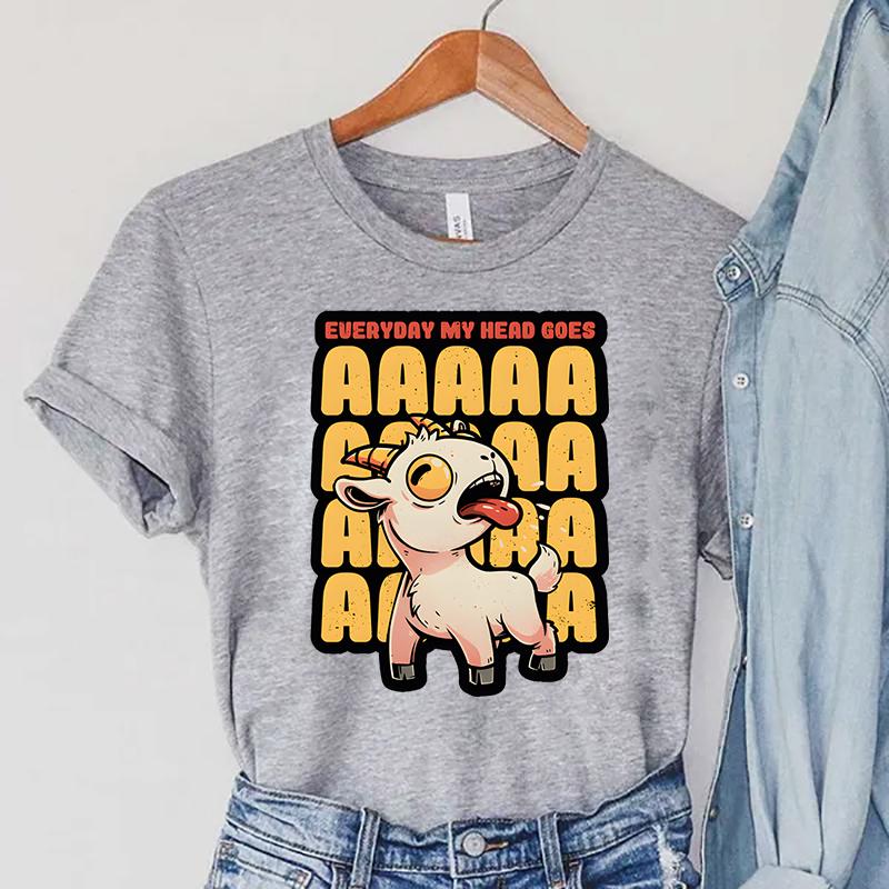 Everyday My Head Goes AAAA Print Women's Clothing Animals Goat Casual Fashion Women Short Sleeve TShirts Cartoon Women T-Shirts