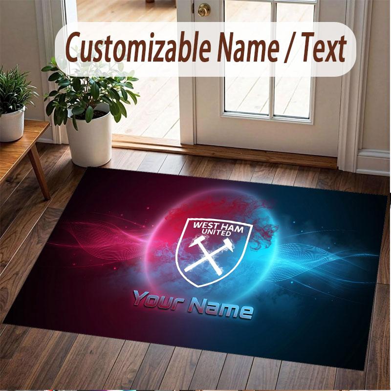 Custom Rug West Ham United football Pattern Print Name Text Soft Non‑Slip Floor Carpet for Home Indoor Decoration