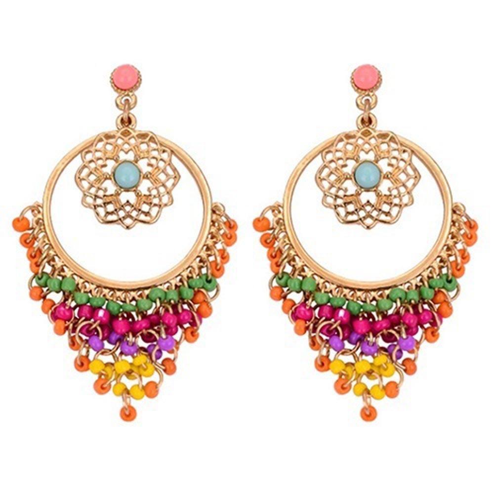 

Flower Drop Earrings Women Fashion Jewelry Boho Style Hollow Out Colorful Beads Dangle Earrings разноцветный