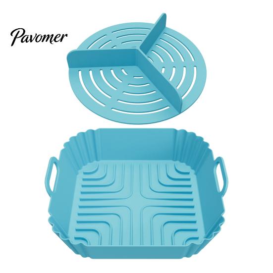 Nonstick Grilling Tray 2PCS Air Fryer Silicone Baking Pan with Handles, Square And Rectangular Microwave Safe Oven Set, Liner for Roasting Steaming