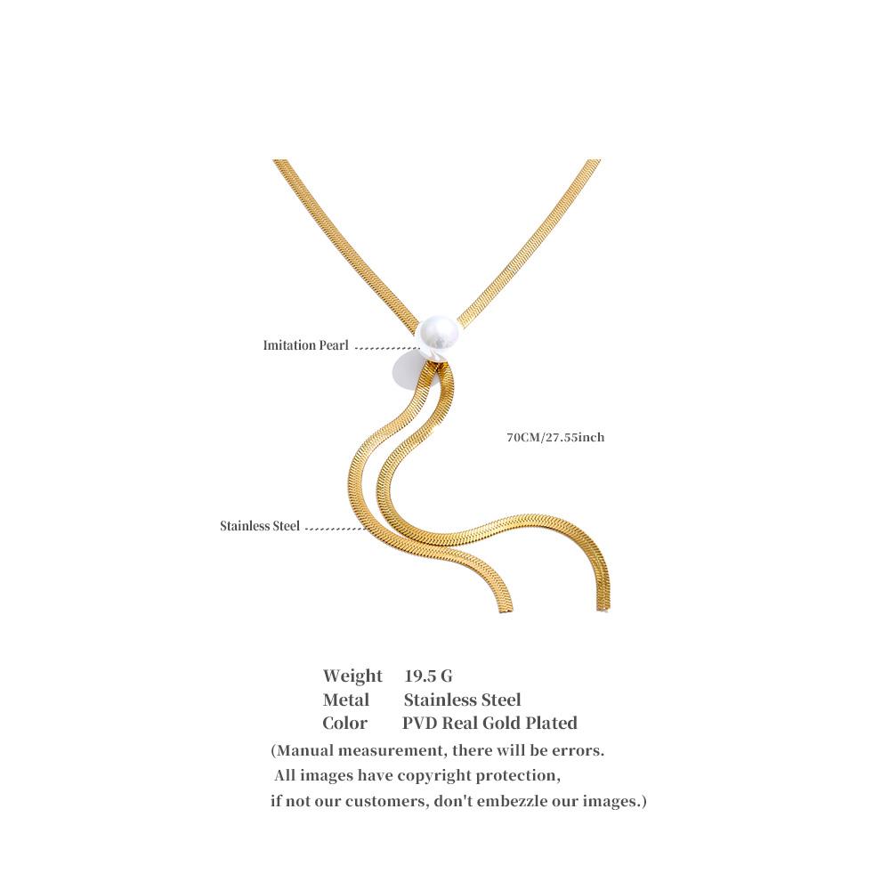 Yhpup 70cm Stainless Steel Imitation Pearls Snake Chain Long Hanging Drop Necklace Autumn Winter Style New Arrivals Bib Jewelry