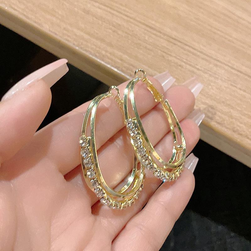 111 Silver Needle Circle Earrings Women's New Trendy Light Luxury Niche Design Zircon Earrings Temperament High-end Earrings