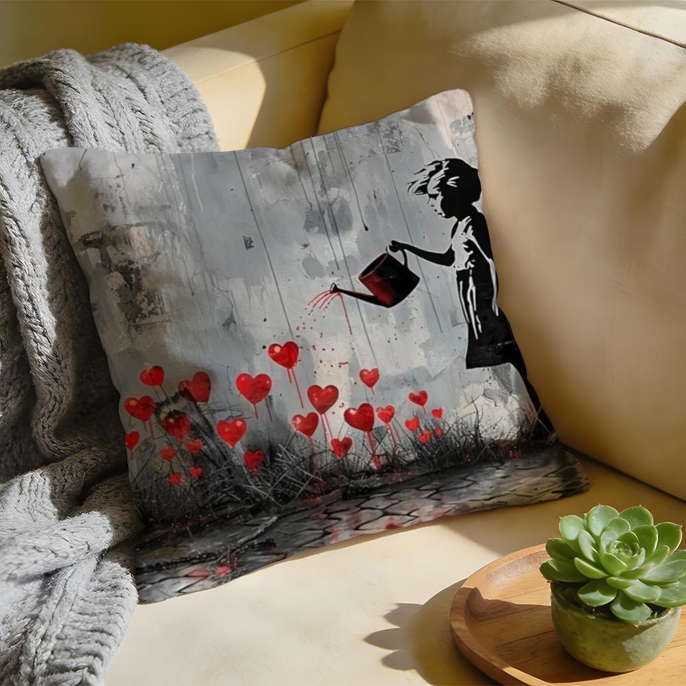 Cushion Cover Washed Linen Soft Breathable Decorative Case for Sofa Home Pillow Cover Banksy Street Graffiti Art