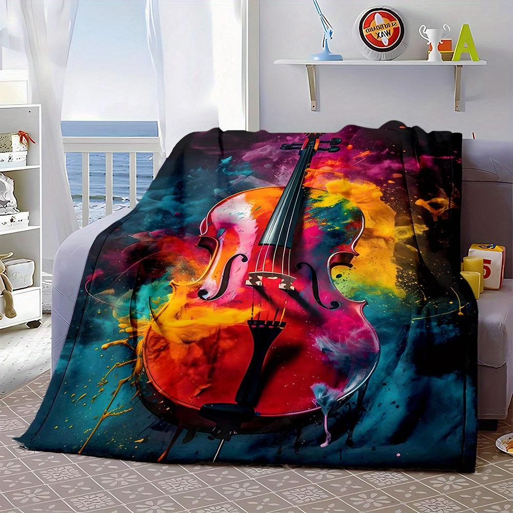 Neon art music cello Pattern Flannel printed blanket suitable for all seasons suitable for living room office sofa and travel
