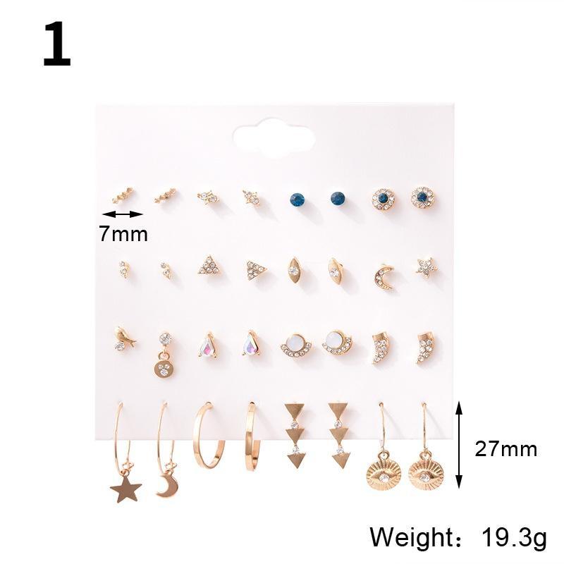 16 Ζεύγη/Σετ γυναικεία καρφωτά σκουλαρίκια Σκουλαρίκια με μαργαριτάρια για γυναίκες Κοσμήματα Bohemian Fashion Geometric Crystal Heart Stud σκουλαρίκια Νέο