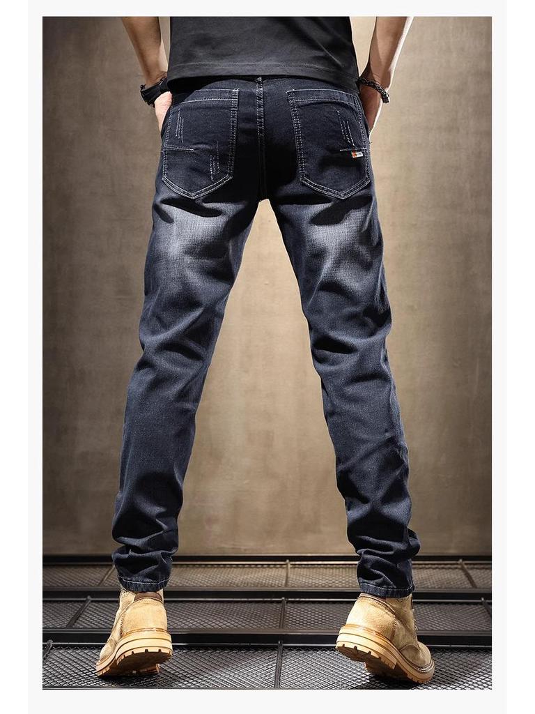 Men's Slim Straight Black & Gray Jeans: 2025 Fashion Elastic Skinny Casual Trousers