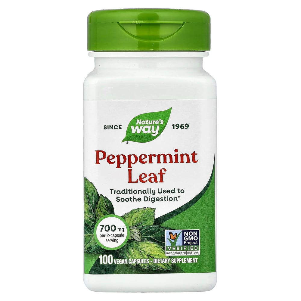 

Nature s Way Peppermint Leaf 350mg Veggie Capsules, 100 Count (700mg Per Serving)