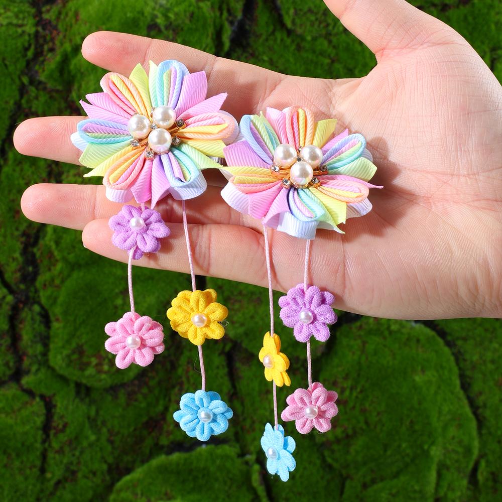 2pcs Flower Hair Clips with Flower Tassel Faux Pearl Hairpins Cute Barrettes Hair Accessories for Girls Headwear Hair Pin