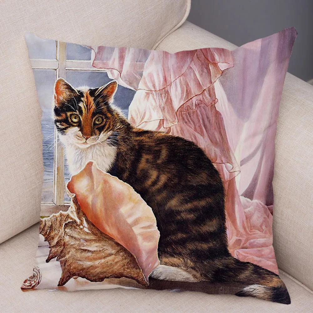 Pet cartoon animal pillowcase sofa home car  cute watercolor cat cushion cover decoration
