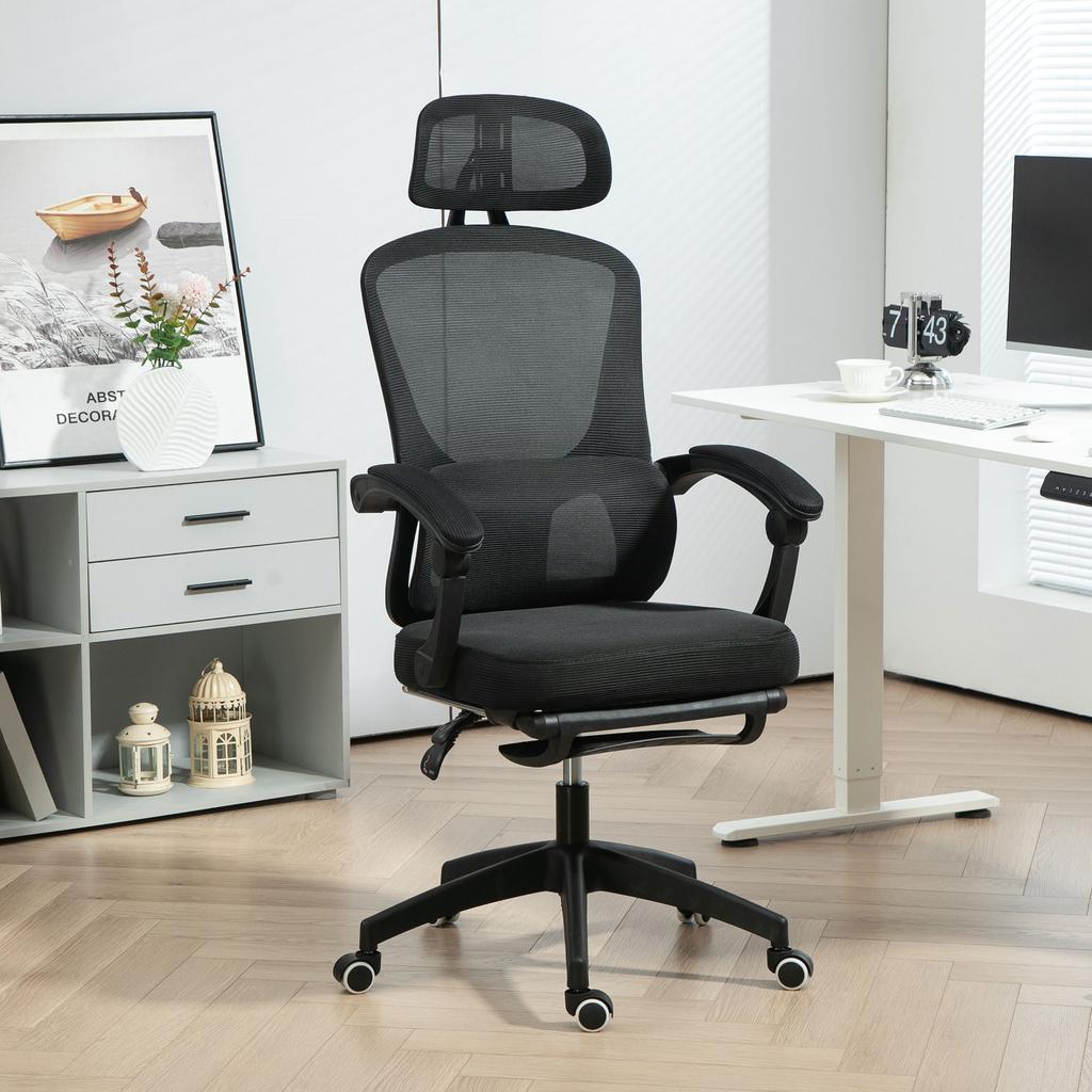 Ergonomic Office Chair, Mesh High Back Desk Chair with Adjustable Lumbar Support and Headrest, Footrest