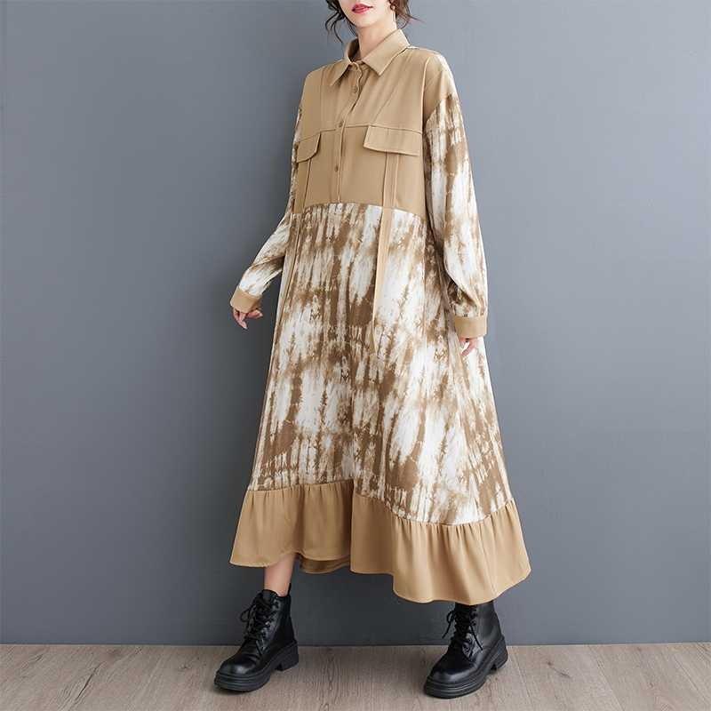 Women's Retro Literary Loose Slim Mid-Length Printed Dress Women