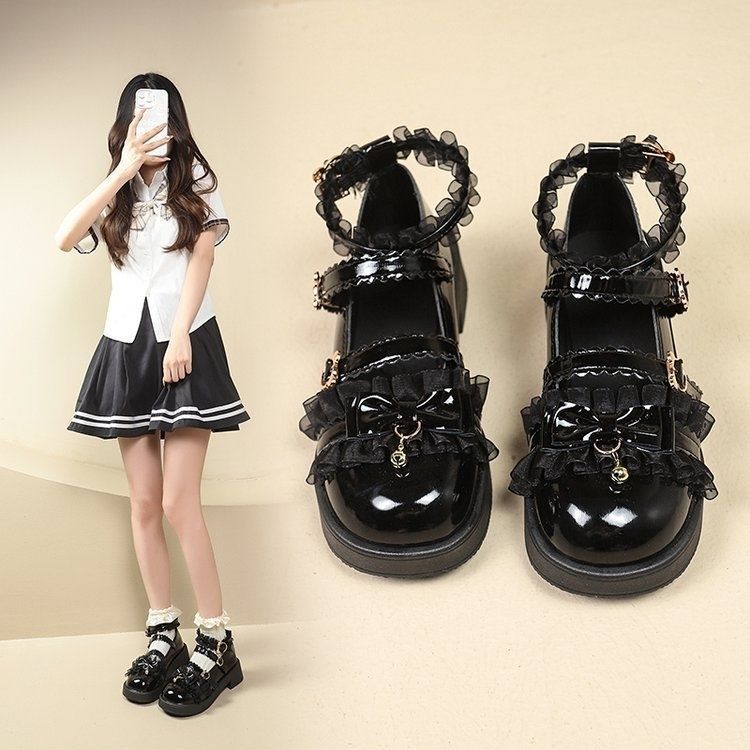 Fashion Flat Single Shoes Female Lace Bow Tea Party Shoes 2025 Autumn and Summer New Japanese Sweet Fairy Lolita