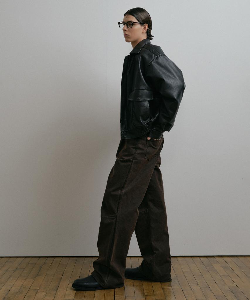 DUSTYWHITE Brown Dirty Washed Oxford Wide Tuck Pants