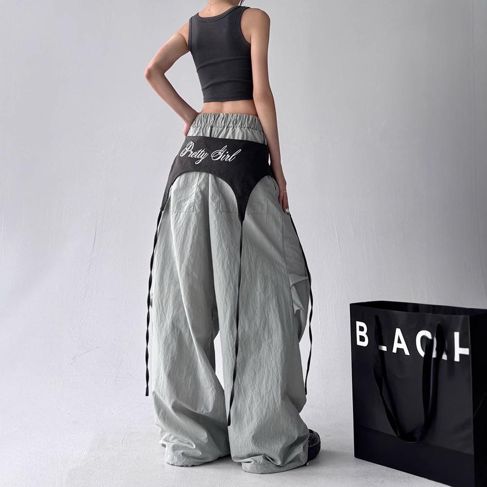 Women's American Design Color-Block Lace-Up Scimitar Pants: Spring/Summer 2025 Hip-Hop Parachute Dance Pants