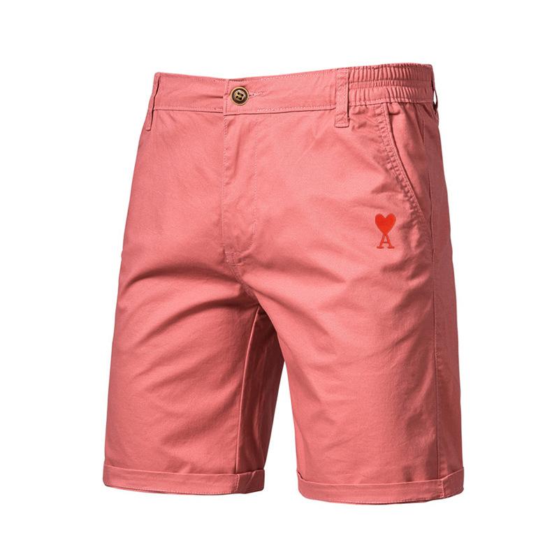 

AMI 2025 Летние вышитые хлопковые однотонные шорты для мужчин Высокое качество Повседневные Деловые Социальные Эластичная талия Пляжные шорты 38