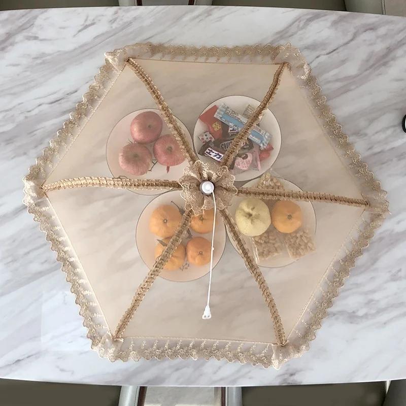 New Kitchen Foldable Square Food Cover Flower Border Insect Cover Tent Mesh Umbrella Picnic Mesh Mosquito Umbrella Easy Clean