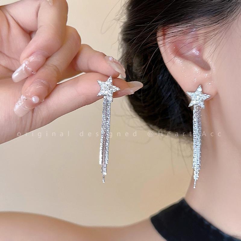 "925 Silver Long Tassel Zircon Bow Earrings for Women - Light Luxury & Versatile Design"