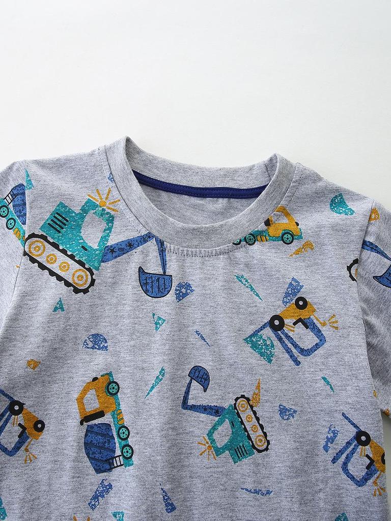 Boys' Short Sleeve Cartoon Car Print Knit Cotton T-shirt