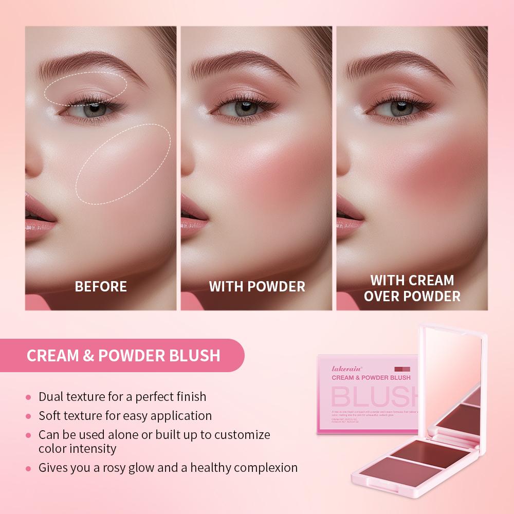 Cream&Powder Blush Palette Natural Long-lasting High Pigment  Blush Makeup Contour Powder Beauty Peach Pink Korean Makeup Blush