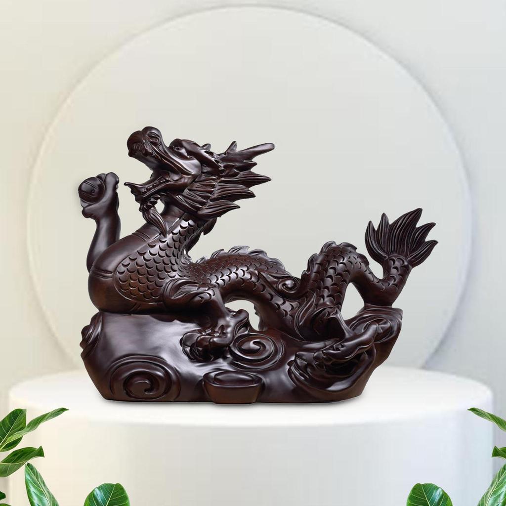 Treutskåret kinesisk dragestatue Fengshui Ornament År Bil Dashboard Skulptur for