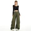 Women's Army Green Loose Cargo Jeans - Spring Style, Slim Fit, Wide Leg, Large Pockets