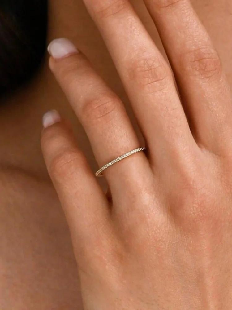 Jewlier 925 Sterling Silver Fashion 1.4MM 1.6MM 1.8MM Full Zircon Ring For Women Engagement Wedding High Quality Fine Jewelry