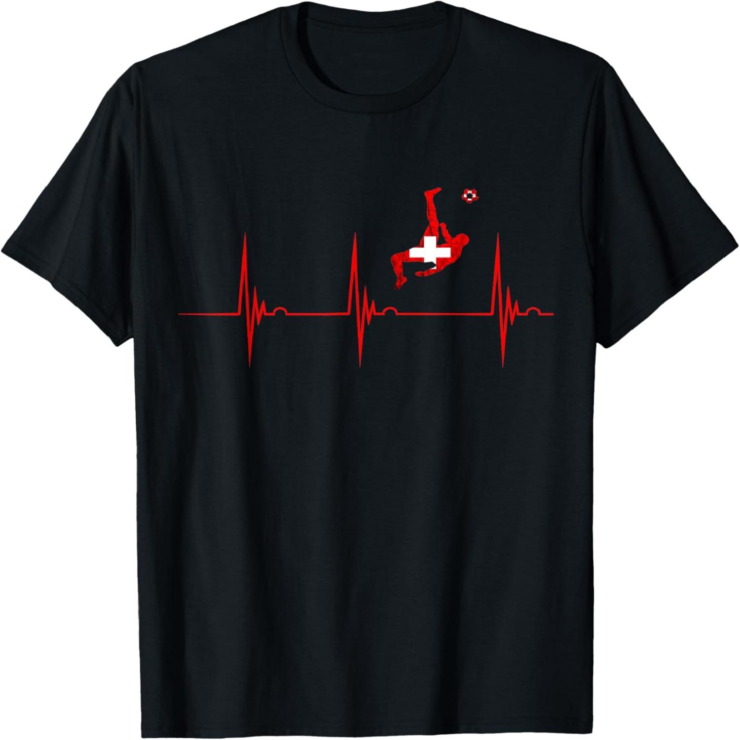 Switzerland Swiss Flag Heartbeat EKG Pulse Schweiz Soccer T-Shirt S