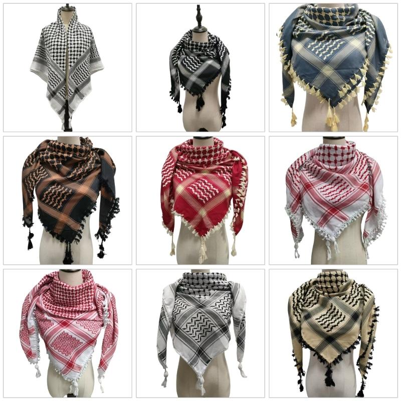Arab Shemagh Scarf for Men Breathable Polyester Desert Neckwrap Tassels Neckerchief Hijab Shawl for Casual and Formal Ev
