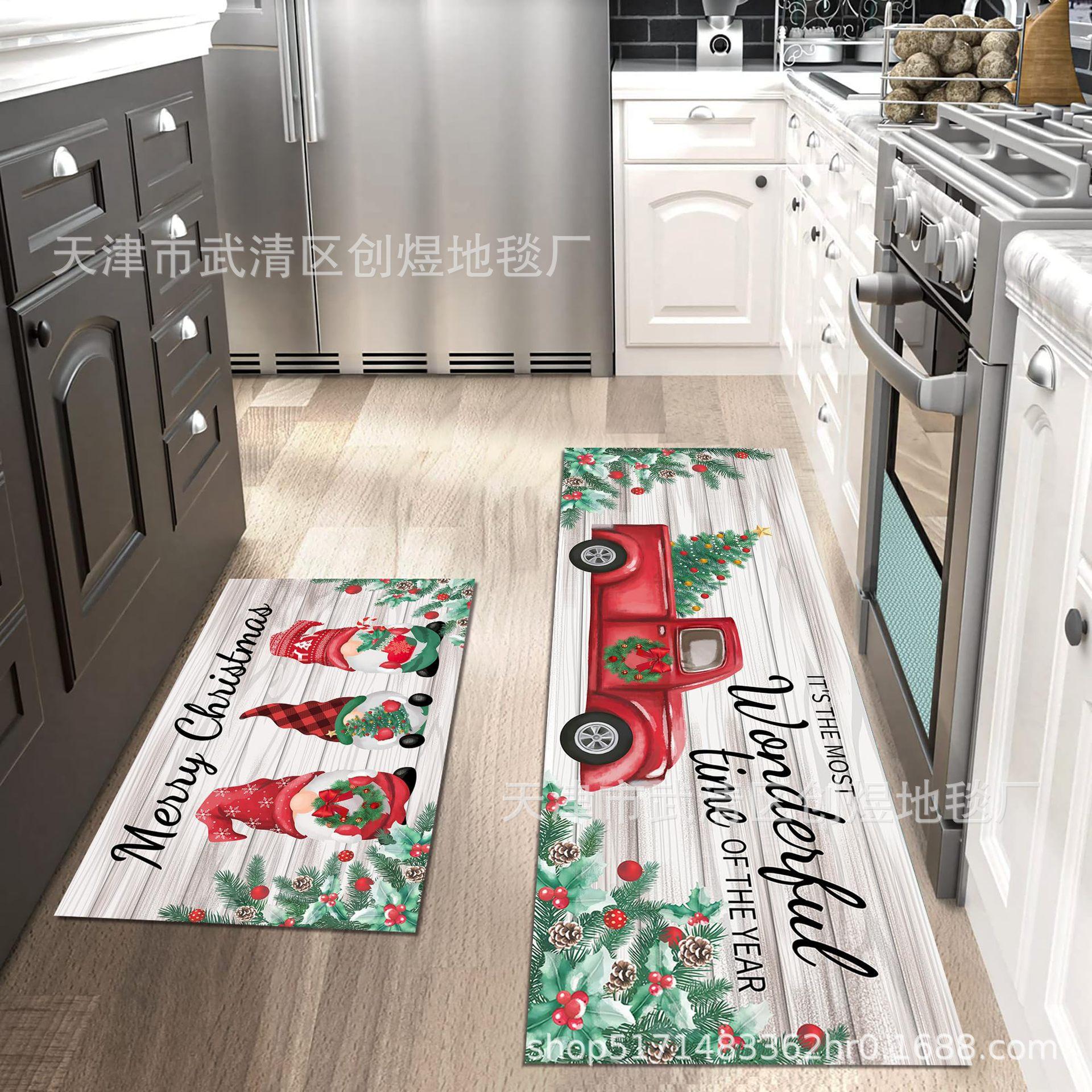 

Рождественский кухонный коврик Бытовой масловпитывающий, грязеотталкивающий и нескользящий коврик для пола Входной износостойкий и простой в уходе коврик для ног 40 * 60cm [single crystal velvet]