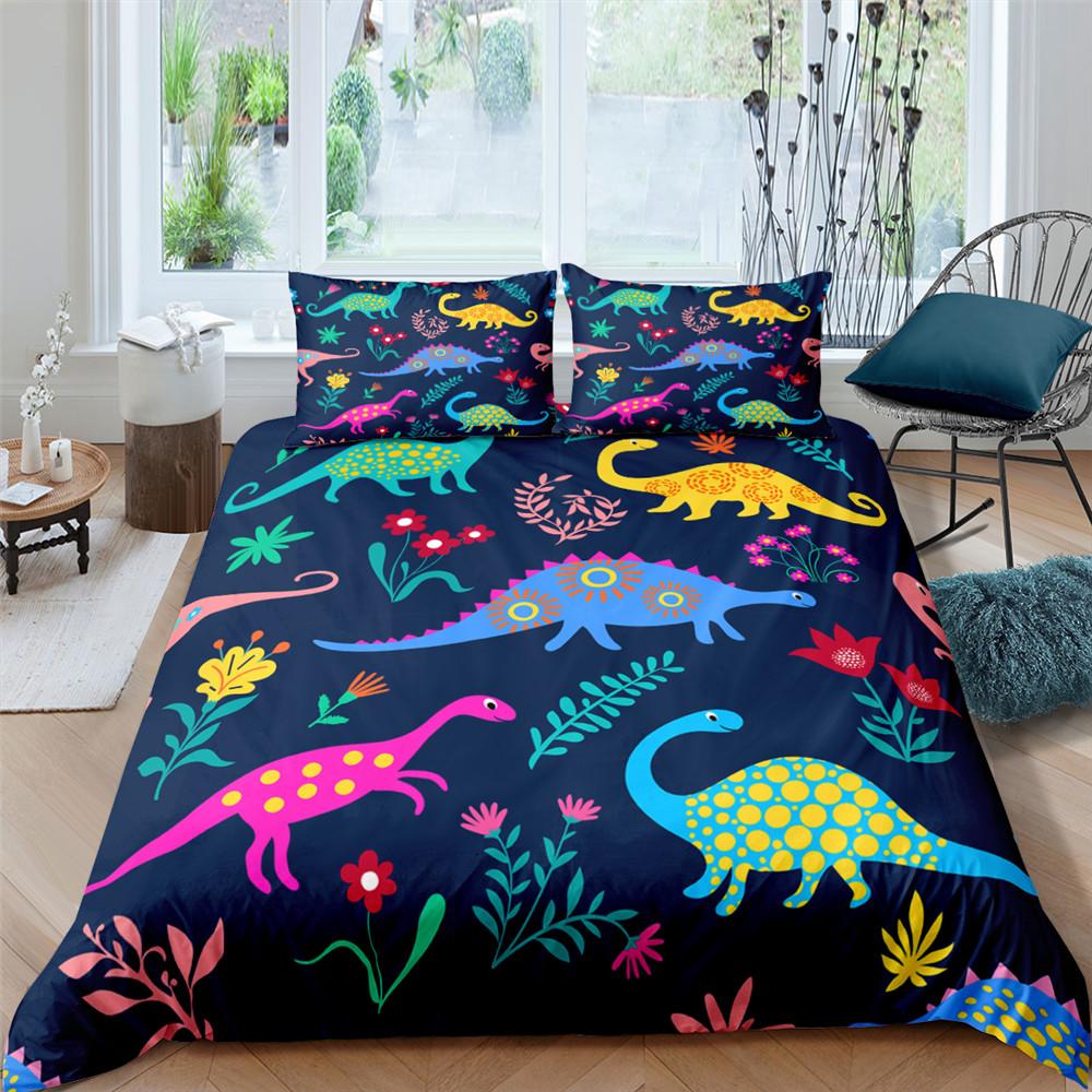 Cartoon Dinosaur Print Duvet Cover For Kids Girls Boys With Pillowcases Double Queen King Size 2/3 Pcs Polyester Quilt Cover